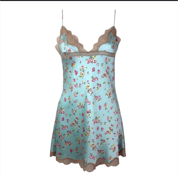 Vintage Victoria's secret 100% Silk Floral Lace Trim Chemise Slip Dress Size L - Picture 2 of 12